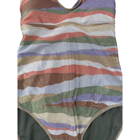 Becca by Rebecca Virtue One-Piece Swimsuit Canyon View Londyn Ring Gold Stripped - Picture 4 of 10